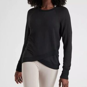 Athleta black long sleeve cross bottom athletic top Size M